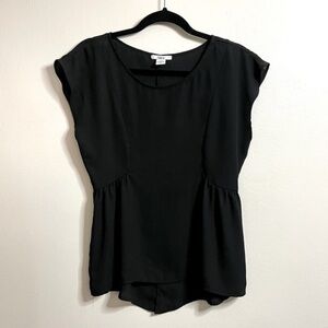 BAR III Women’s Black Blouse Round Neckline Chiffon-Like Short Sleeve Size Small